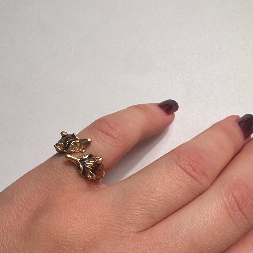 Vintage Rare Double Headed Fox Ring Size 65 18kt 750 Gold 795$